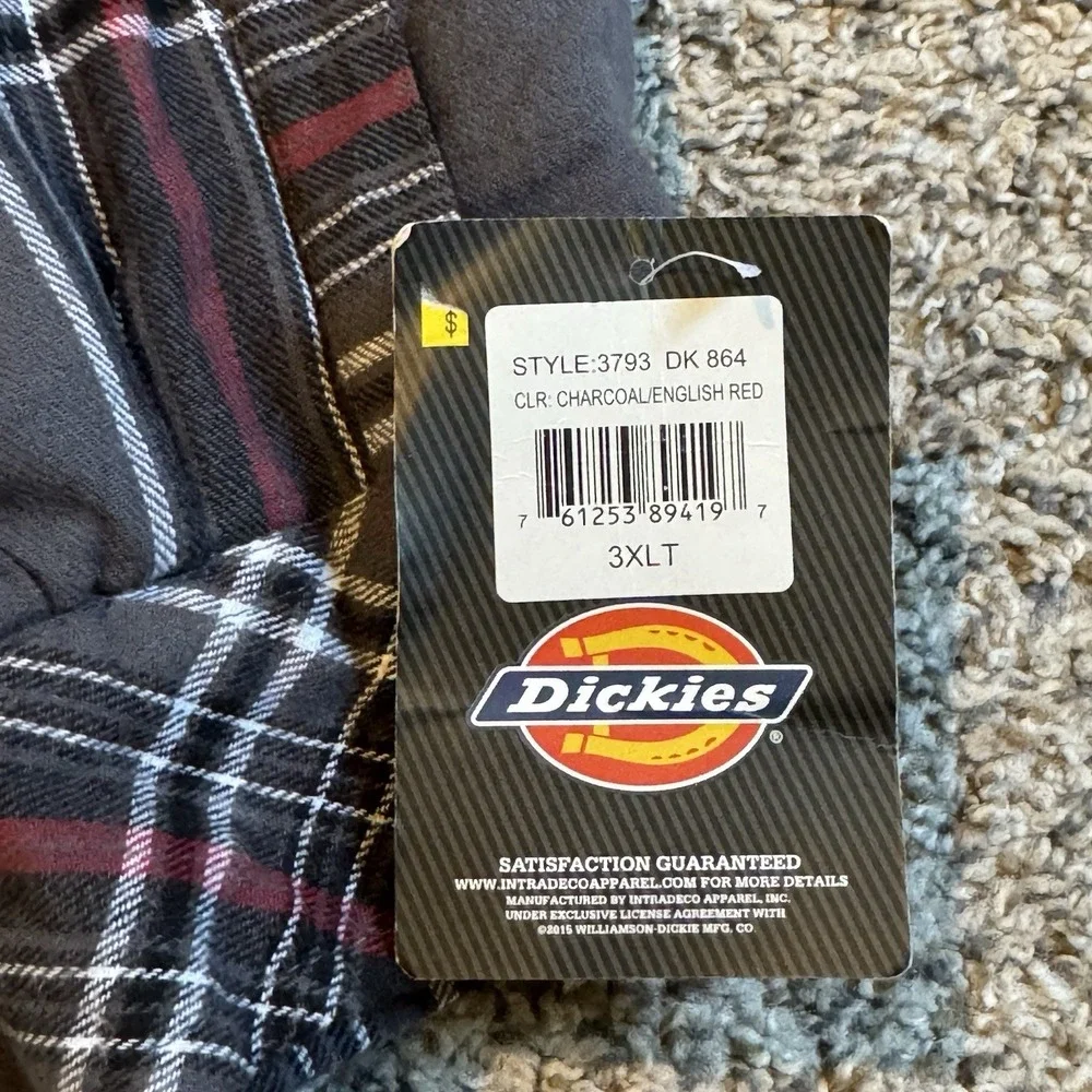 Genuine Dickies Mens Plaid Hooded Flannel Shirt Jacket Quilted Lined Grey 3XLT